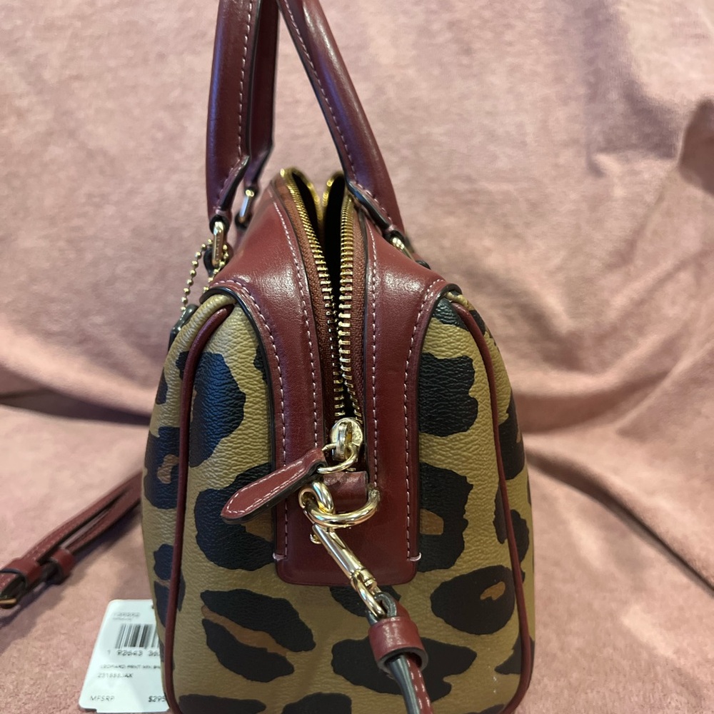 Coach Leopard Print Satchel with Red Accents - Picture 4 of 12